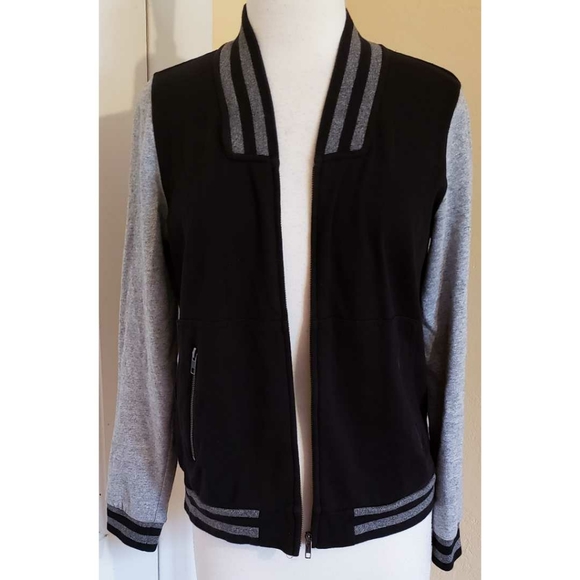 Madewell Tops - Madewell Varsity Bomber Jacket Black Gray
